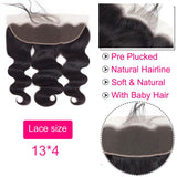 Body Wave 13*4  Lace Frontal Virgin Human Hair Natural Black