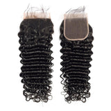 Bundle Deals With Closure Deep Wave Virgin Human Hair Natural Black