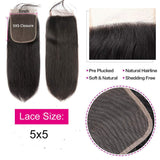 Straight  5*5 Lace Closure Virgin Human Hair Natural Black