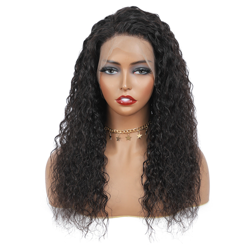 Water Wave Full Frontal 13*4 Transparent Lace Wig Naturlal Black