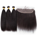 Bundle Deals With Frontal Kinky Straight Virgin Human Hair Natural Black